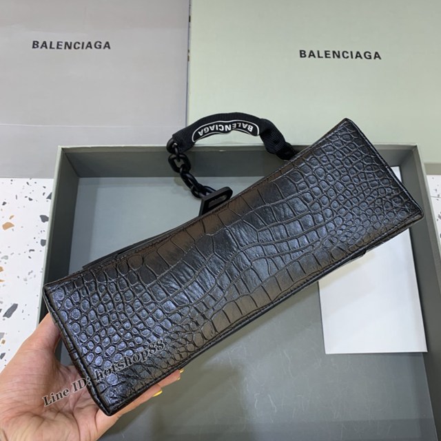 Balenciaga專櫃新品速遞Downtown鏈條單肩包 巴黎世家大號鱷魚黑色黑扣經典Hourglass包 fyj1352